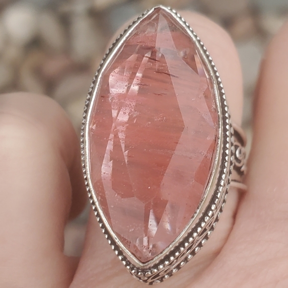 New Watermelon Quartz Crystal 925 Silver Ring. - Picture 2 of 16